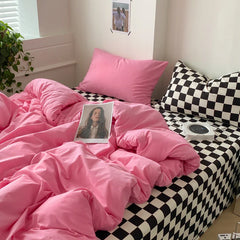 Black Rose Bedding Set Solid 3/4pcs Home Linens Contrast Duvet Cover Pillowcase Flat/Fitted Sheet King Brife Sexy Room Decor