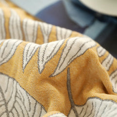 Textile City Patterned Leaves Yellow Cotton Gauze Throw Blanket 5-layer Gauze Towel Quilt Soft Comfy Home Blanket 200x230cm
