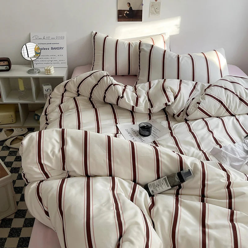 Simple Style Bed Linen Set Skin-friendly Bedsheet Set Pillowcase Brushed Bedclothes Single/Full/Queen/King Size Bedding Set
