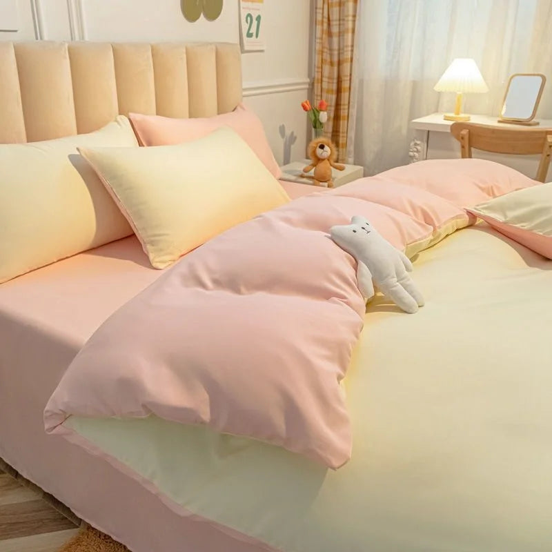 Ins Style Comfortable Bedding Set And Adult Sheets, Solid Color Skin Friendly Down Duvet Cover Set No Filling