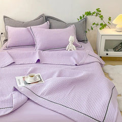 Korean Bubble Yarn Summer Blanket for Double Bed Breathable Thin Comforter Set Machine Washable Quilt 3 Pcs Set or Single Quilts