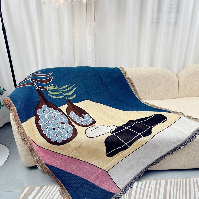 160x130cm Ins Style Throw Blanket for Sofa Bed Vintage Knitted Tassels Tapestry Jacquard Camping Blankets Outdoor Pinnic Mat