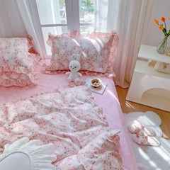 Lace Princess rose printed bedding set king size girl duvet cover set bedding sets elegant bed linen bed sheets and pillowcases