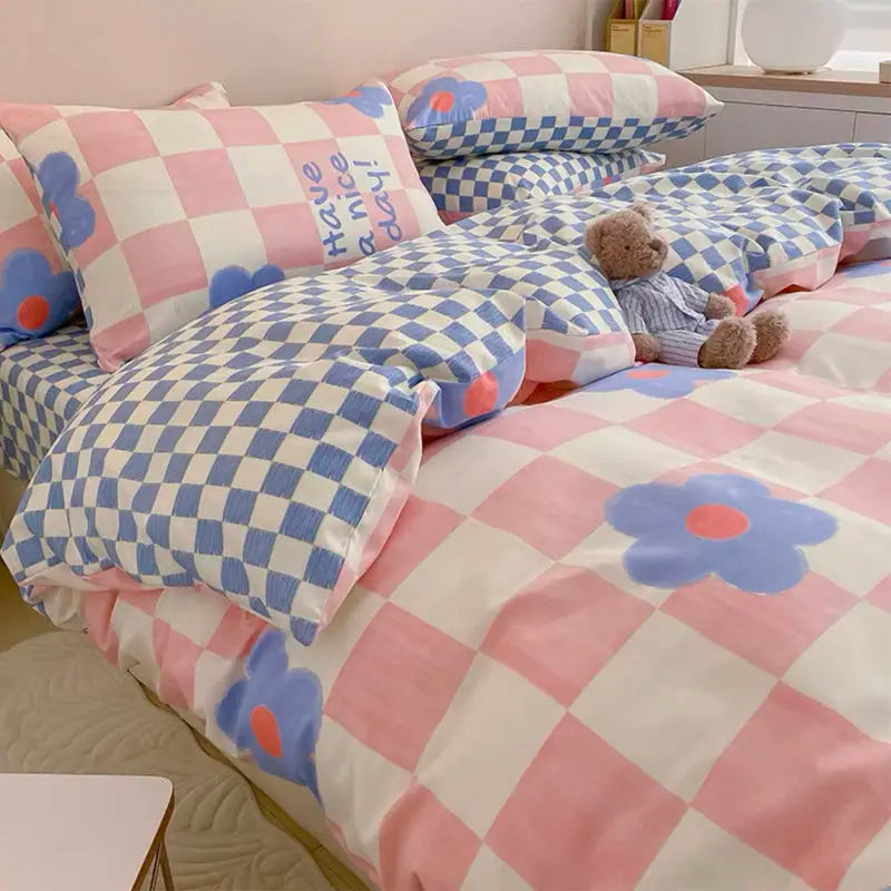 Ins Style Bedding Set Nordic Single Double Flat Sheet Duvet Cover Pillowcase Soft Microfiber Full Queen Size Bed Linen