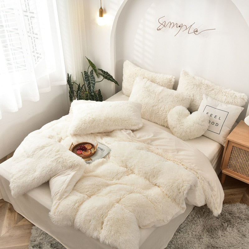 Bedding Set Luxury Winter Warm Thicken Mink Fleece Duvet Cover Bed Sheet and Pillowcases Quilt Cover Queen King Size 150x200cm