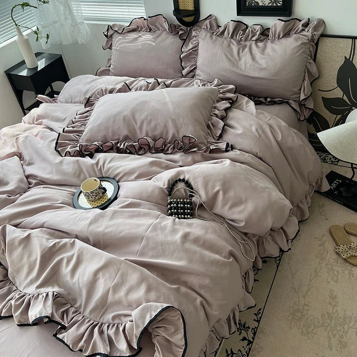 2025 summer ice silk Korean large lace washed silk four-piece set lace mattress cool bed sheet summer bedding