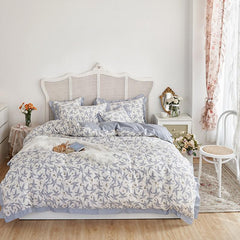 Floral Blossom Print Duvet Cover Blue White Botanical 100%Cotton Comfy 4Pcs Double Queen King Bedding Set Bed sheet Pillowcases