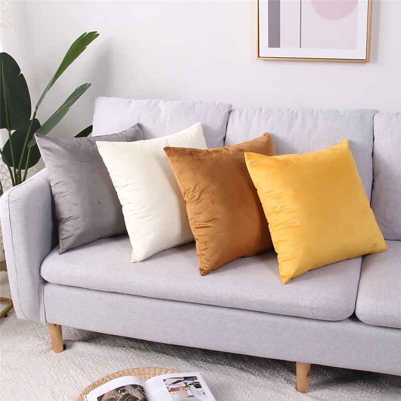 45x45cm Solid Color Luxury Velvet Throw Pillow Case Sofa Car Seat/Back Lumbar Cushion Cover Home Decor Bed Soft Pillowcase