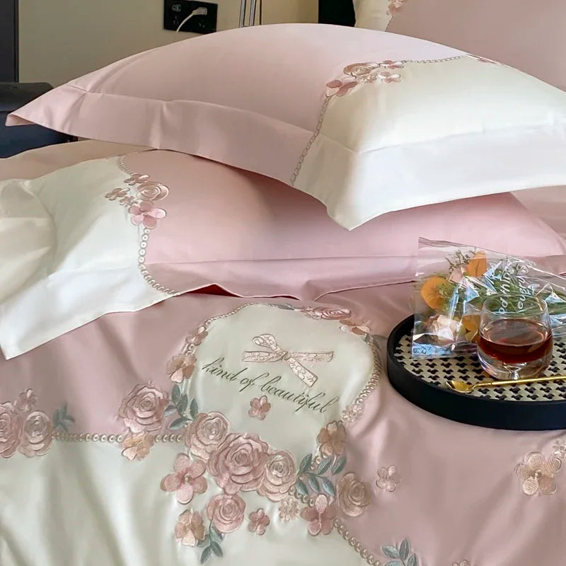 4pcs/Set Class A Grade High-end 200s Long-staple Pure Cotton Embroidery Quilt Covers Pillowcases Sheet  Bedding Set
