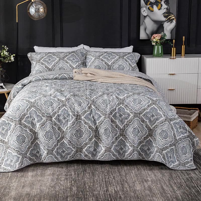 100% Cotton Handmade Geometric Grey 3pcs Printed Quilted Quilt Pillowcase Free Shipping