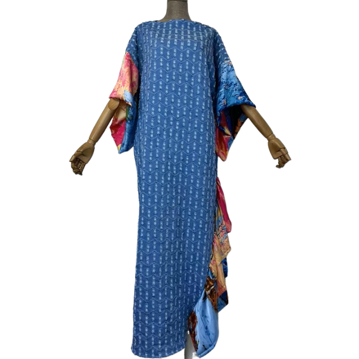 Chic Ruffled Denim Kaftan Dress - WINI