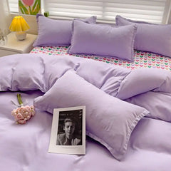 Purple Bedding Set Ins Nordic Solid Full Queen Size Duvet Cover Flat Sheet Pillowcase No Filler Girl Boys Hotel Home Bed Linens