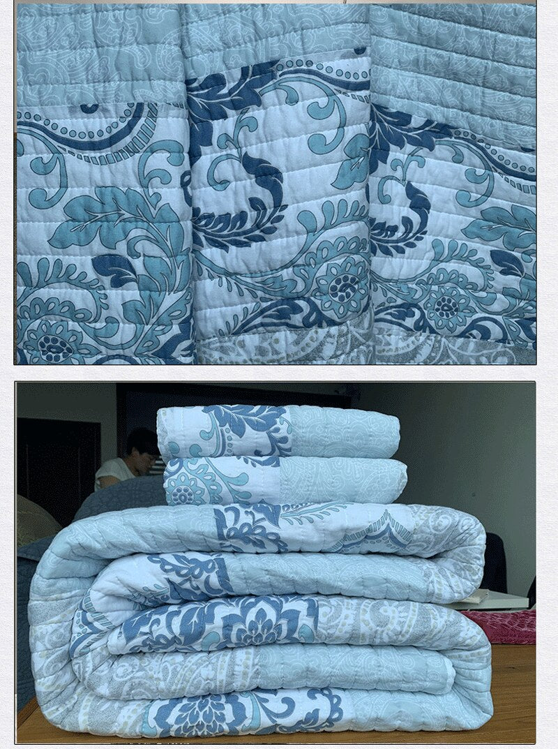 100% Cotton Modern Minimalist Light Blue 3pcs Printed Quilted Quilt Pillowcase Free Shipping