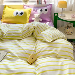 Cute Eyes Duvet Cover Set No Filler Queen Single Szie Soft Pillowcases Flat Sheet Boys Girls Gift Home Decoration Bed Linens
