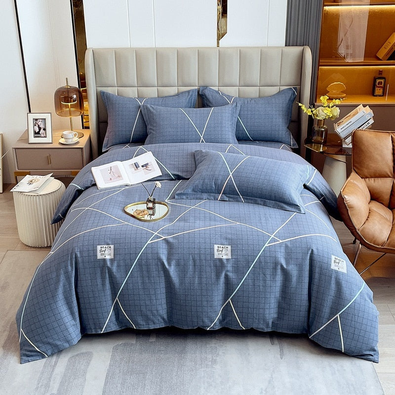 4pcs Autumn and Winter Thickening Soft Bedroom Bedding Set Home Textile Geometric Pattern Sheet Quilt Cover Pillowcase