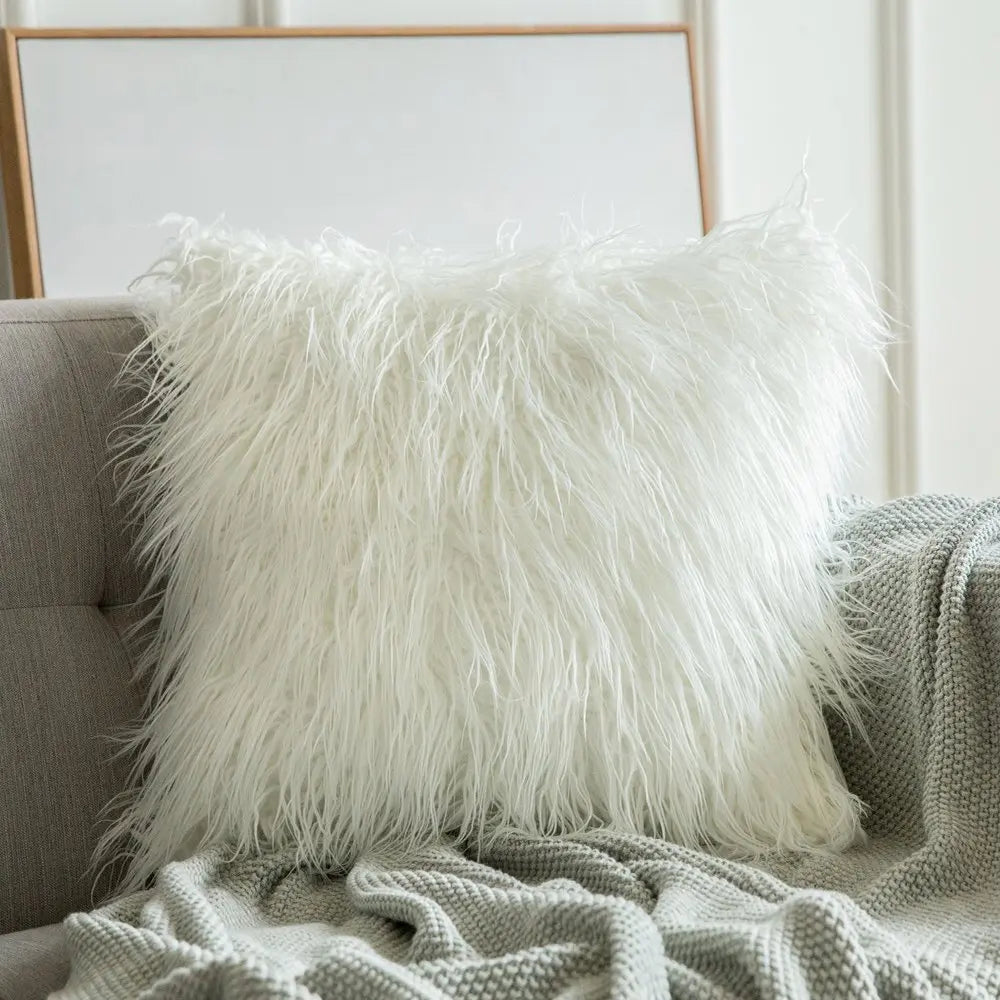 45cm Faux Sheep Fur Cushion Cover Washable Soft Square Pillowcase Furry Plain Fluffy Faux Fur