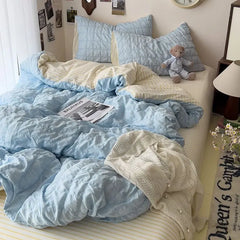 Seersucker Princess Girls Bedding Set Duvet Cover Korean Four PIECE  Washed Cotton Bed Sheet  Cover Quilt Set