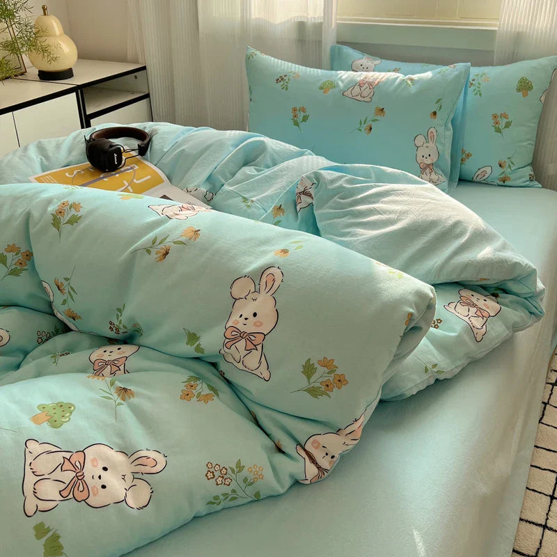 Bed Linen Bed Sheets Set Sweet Dots Duvet Cover Set Quilt Cover Bed Sheet Girls Quilt Sets Queen Size INS Blogger Comforter Sets