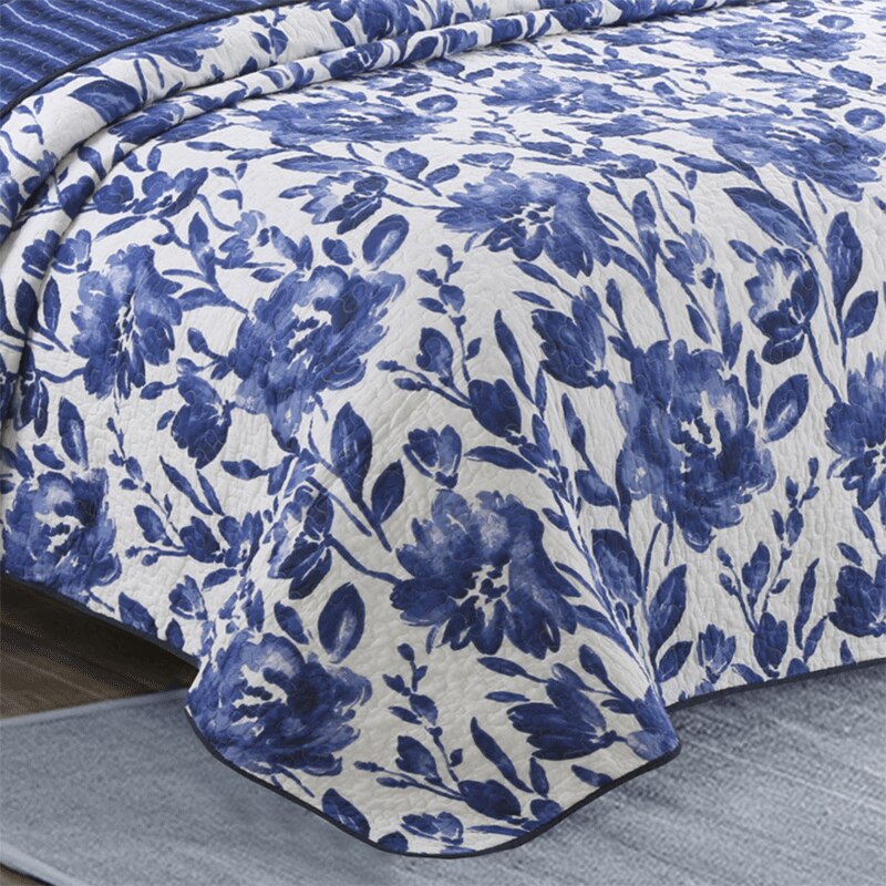 100% Cotton Floral Red Flower 3pcs Printed Quilted Quilt Pillowcase Free Shipping
