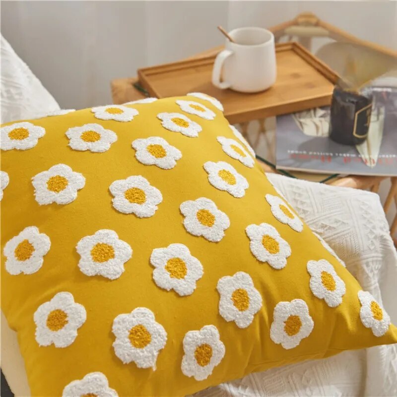 Decorative Throw Pillow Covers Sun Flower Jacquard Pillowcase Cushion Case Square for Couch Sofa Bed Living Room Bedroom