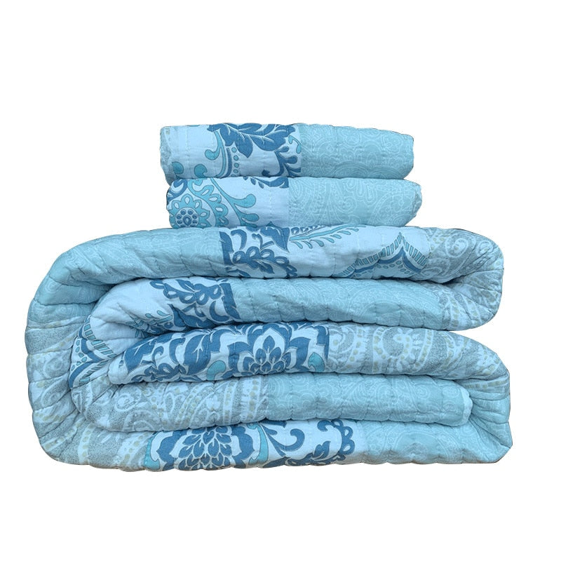 100% Cotton Modern Minimalist Light Blue 3pcs Printed Quilted Quilt Pillowcase Free Shipping