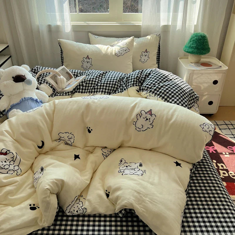 Bed Linen Bed Sheets Set Sweet Dots Duvet Cover Set Quilt Cover Bed Sheet Girls Quilt Sets Queen Size INS Blogger Comforter Sets
