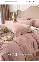 High-end 180S Long-staple 100% Cotton Embroidery Quilt Cover Fitted Sheet Autumn and Winter Light Luxury Comforter Bedding Sets