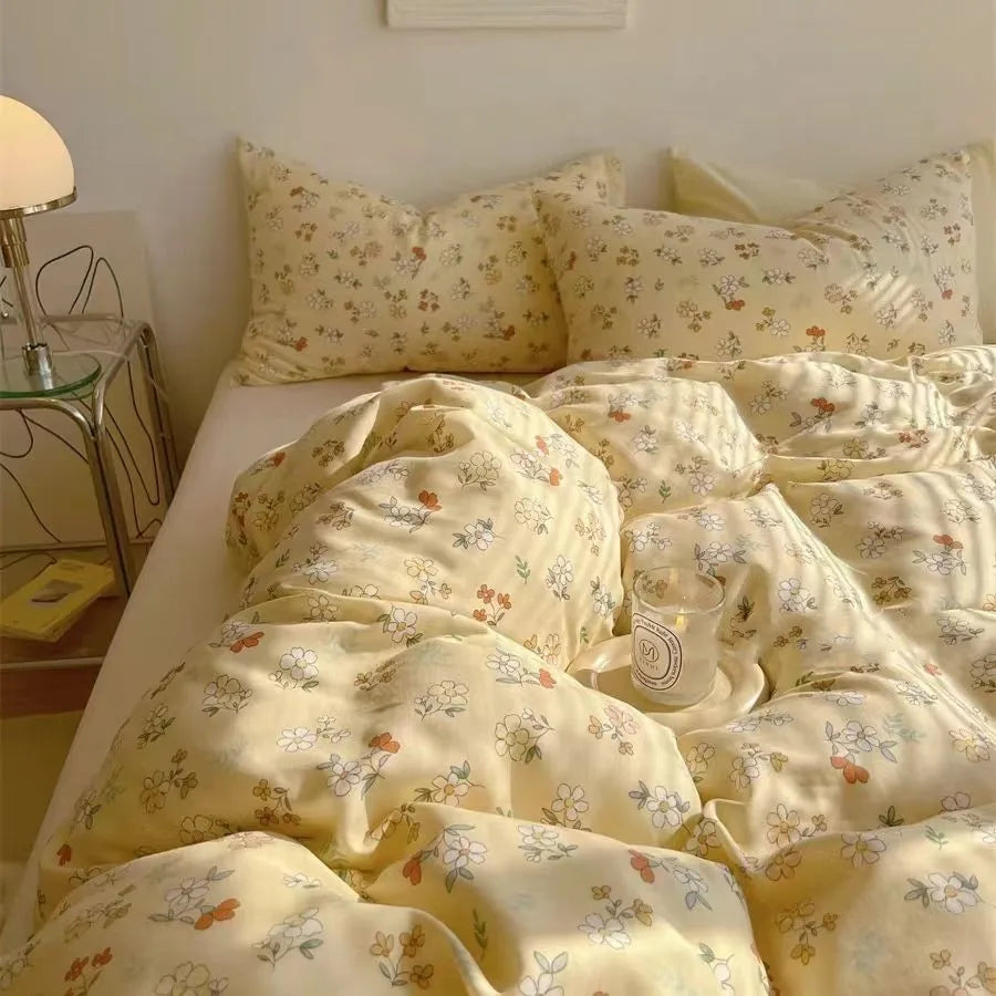 Cherry Cute Bedding Set Flat Sheet Pillowcases No Filler Ins Spring Kids Audlt Single Full Size Home Hotel Bed Linens