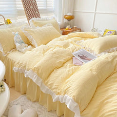 Korean Style Bedding Set Duvet Cover Flat Bed Sheet Bed Skirt Princess Style Ruffle Quilt Cover For Girls Summer Bed Linen