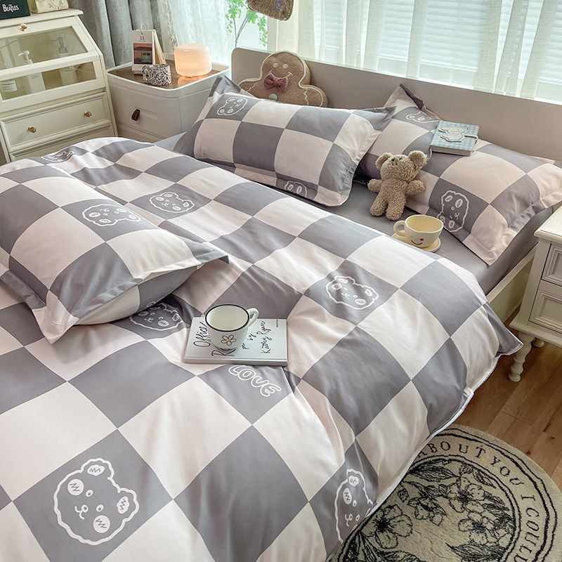 Checkerboard Bedding Set Hot Sale Single Queen Size Flat Sheet Quilt Duvet Cover Pillowcase Polyester Bed Linens Home Textile