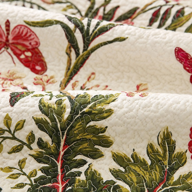 100% Cotton Birds And Flowers Quilt 3pcs Embroidered Quilted Quilt Pillowcase Free Shipping
