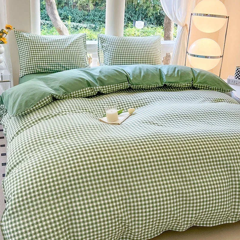Black White Small Checks Printed Bed Set Floral Duvet Cover Pillowcase Bedding Set Bed Sheet Quilt Cover Single Queen King Size