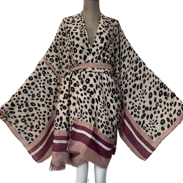 Chic Leopard Print Midi Kimono Cardigan - WINI