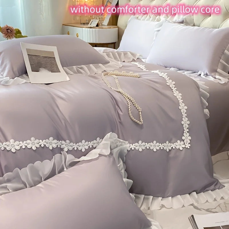3pcs Lace Duvet Cover Set (1*Duvet Cover + 2*Pillowcase, Without Core),lace Bedding Set,for girls Bedroom gest room
