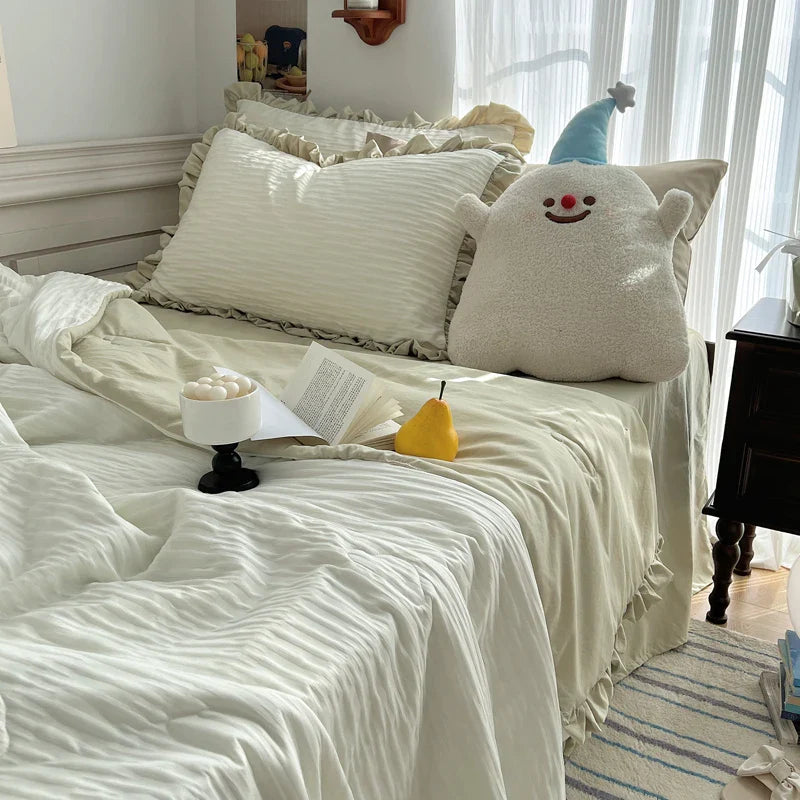 Korean Simple Bedding Set Modern Air Condition Thin Blankets Summer Quilt Pillowcase Comfortable Fluffy Blanket with Filling