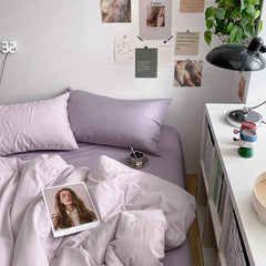 Nordic Princess Purple Girls Bedding Set Single Double Size Flat Sheet Solid Color Duvet Cover Pillowcase Bed Linen Home Textile