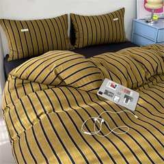 Ins Four Piece Set of Washed Cotton Striped Duvet Cover Set, Simple Bed Sheets, and a Three Piece Set for Student Dormitories