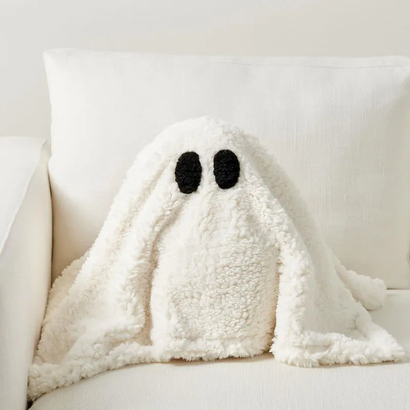 Cute Ghost with Pumpkin Pillow in Hand for Halloween Decor White Ghost Doll Kid Children Gift Sofa Decor Soft Cotton Pillow