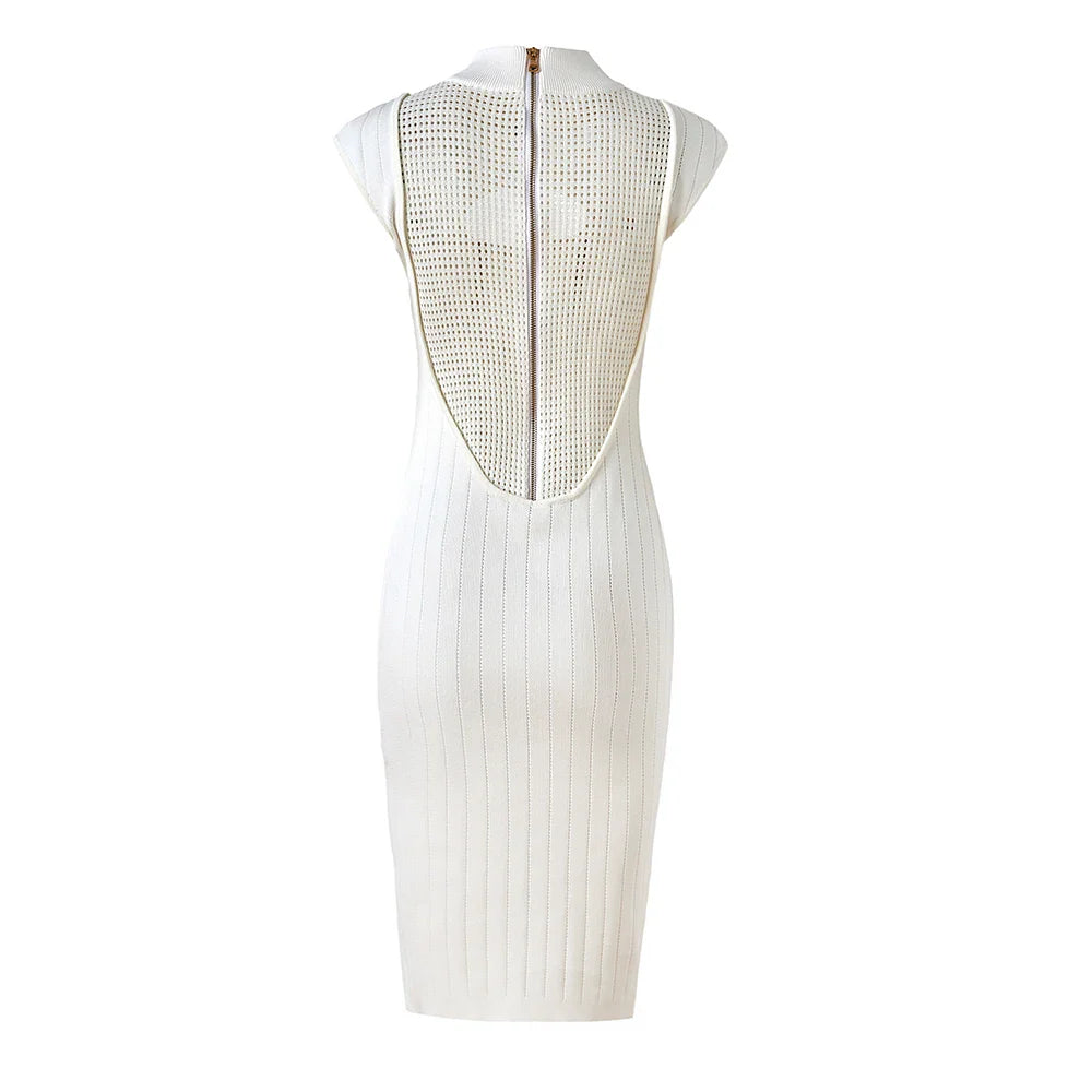 Cut-out Mesh Spliced Midi Dress