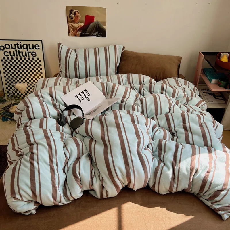 Stripe Style Quilt Cover Warm Bedding Bed Cover for Winter Soft Comforter Cover Home Duvets Cover funda nordica (No Pillowcase)
