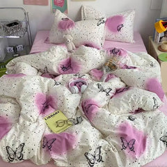 Ins Style Bedding Set Fashion Boys Girls Single Queen Size Duvet Cover Flat Sheet Pillowcase Bed Linen Kids Adult Home Textile