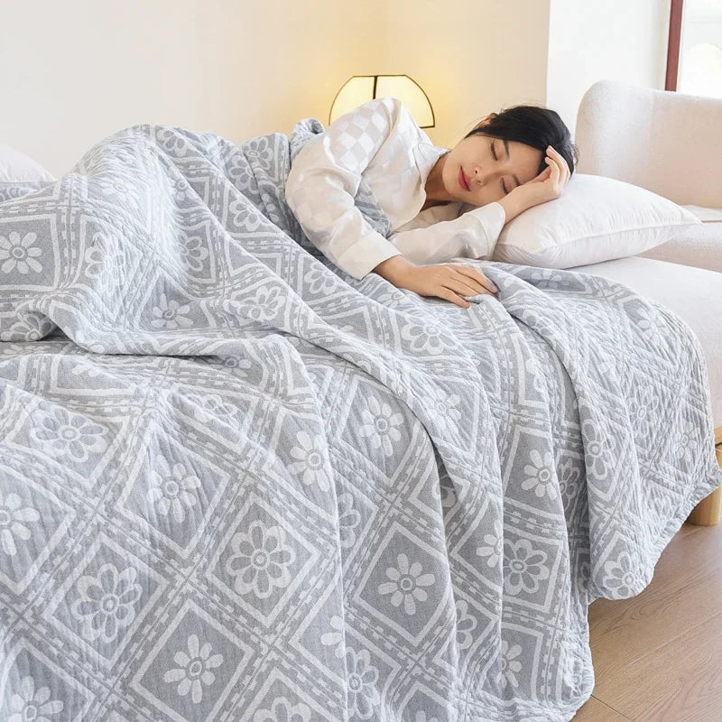100% Cotton gauze summer blanket breathable bed linen Jacquard bed plaid light weight home Blankets and bedspreads Non shrinking