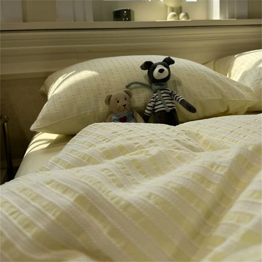 Ins Nordic Duvet Cover Set Quilt Set Minimalist Style Grey Strip Bed Set Of Four Pieces, Home Luxury Bedding Set Bed Sheets