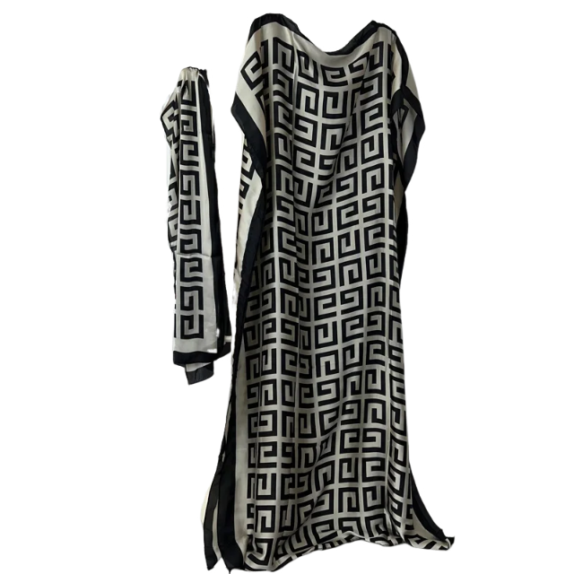 Stylish Loose Kaftan Dress with Scarf - WINI