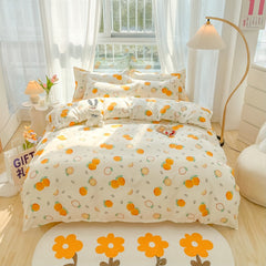 Cotton Home Textile Rose Floral Bedding Set Boy Girl Duvet Cover Flat Sheet Pillowcase Aesthetic Bedcloth Double Queen Bed Linen