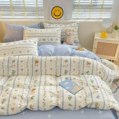 Kawaii Princess Pure Cotton Bedding Set Full Size Lovely Ruffles Single Doubel Duvet Cover Set Girls Woman Cozy Bedding Sets