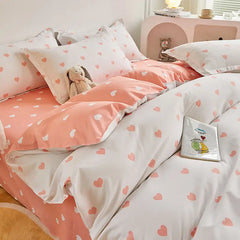 Duvet Cover Set for Boys and Girls, Cute Sweetheart, Flat Sheet, Pillowcase, Floral Bed Linen, Twin Queen Size, Home Bedding Kit