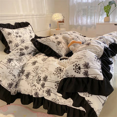 Solid Colour INS French Style Bedding Set For adults kids Brown pink Flat Sheet With Pillowcases Colorful King Queen Full size