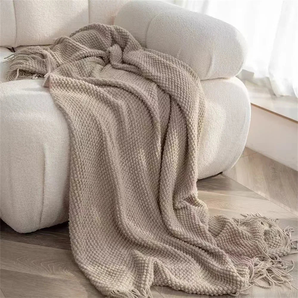 Blankets Nordic Style Hanging Tassels Solid Color Blankets Homestay Knitted Blankets Brown Coffee Sofa Minimalist Design