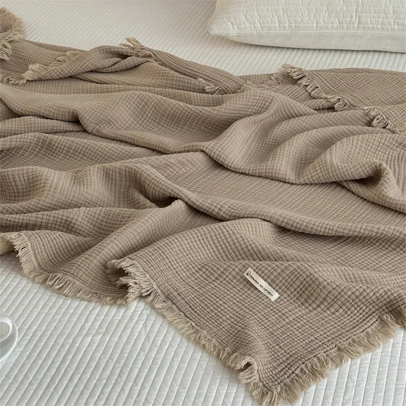 1pc Blanket 100% Cotton Sofa Towel Tassels Bed Linen Solid Color Shawl manta Skin-friendly Plaid Home Blankets